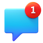 A blue message image with the number one in a red circle representing the number of alarm notifications user has received.